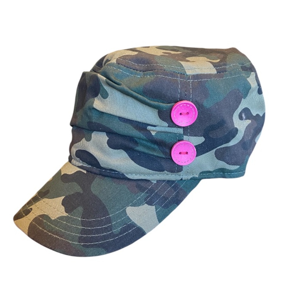 Y2K Pugs Women's Cadet Hat Army Green Camouflage Punk Adjustable NWTPink Buttons